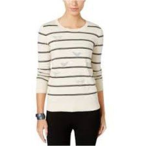 Bass Striped Bird Sweater, Cream/Silver, Medium